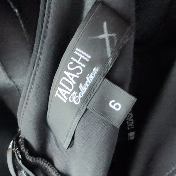 TADASHI Vintage Black Silk Satin Pleated Chiffon Skirt Open Back Dress - Picture 6 of 7